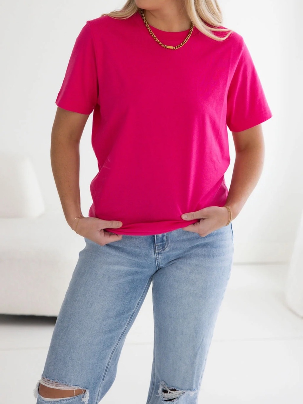 Lily & Lottie Not So Basic Tee Size Small Dragonfruit Pink Short Sleeve Stretch